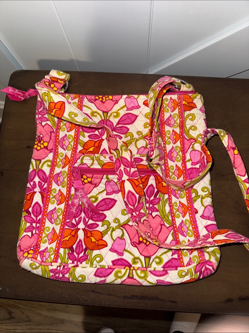 Vera Bradley Floral Quilted Crossbody Bag in Pink and Orange